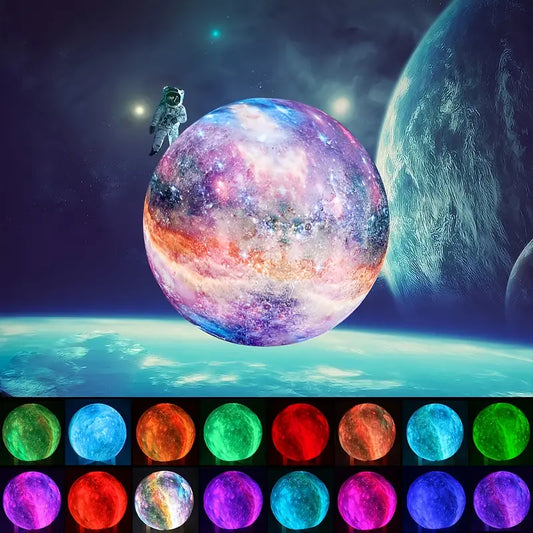 16-Color 3D LED Moon Light with Stand - Night Light